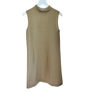 S MaxMara Gold Sleeveless Knit Mock Neck Shift Dress Size M